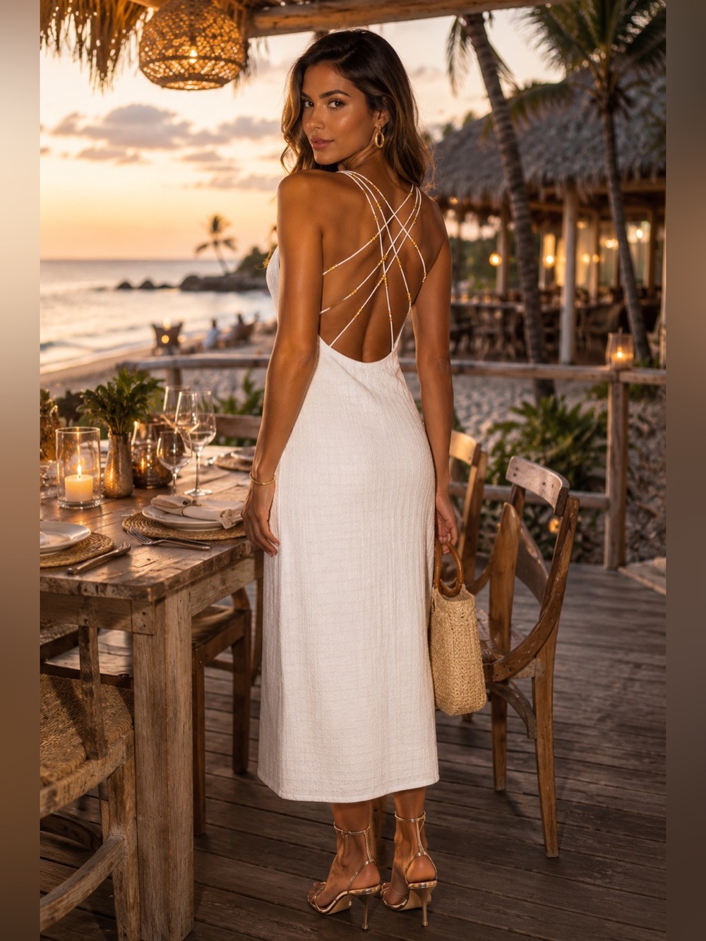 NWT Sandro Yvana White Open Back Beaded Midi Dress - Sz 34